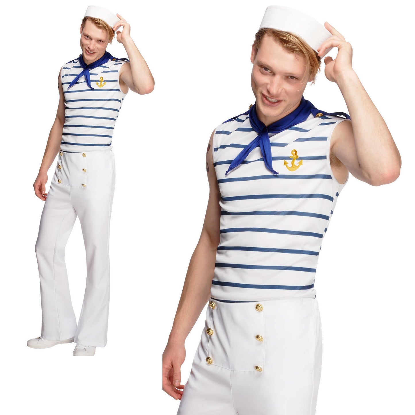 Mens French Sailor Costume Navy Uniform Captain Adult Sexy Fancy Dress