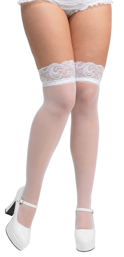 Sheer Hold Ups Ladies Lace Top Stockings Fancy Dress Sexy Maid Halloween