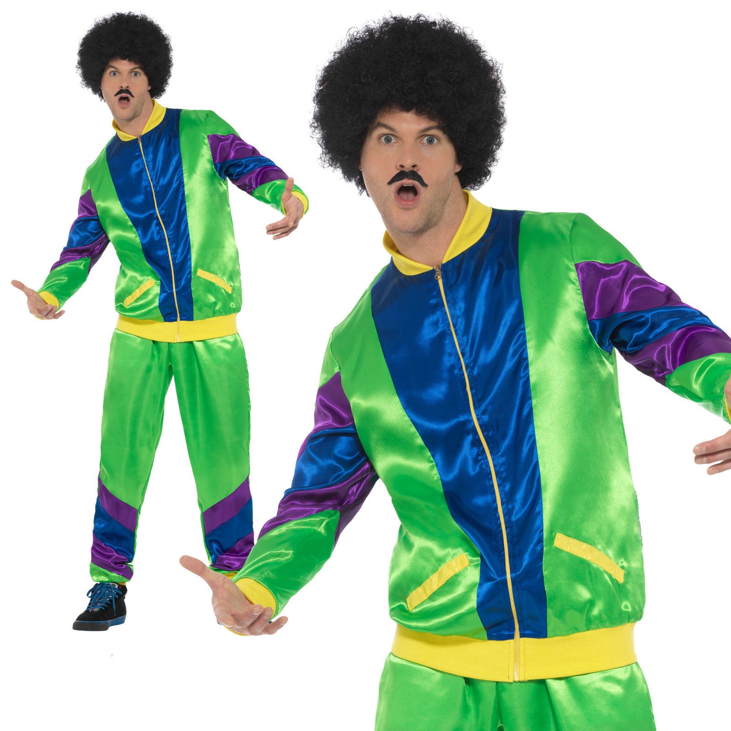1980s Retro Tracksuit Mens Scoucer Souser Fancy Dress Costume Shellsuit 80s