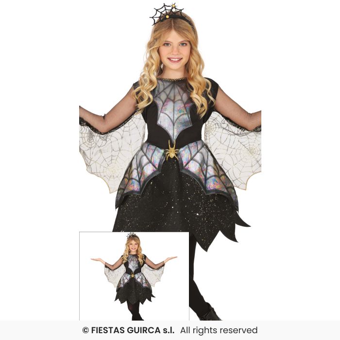 Girls Shiny Spider Deluxe Costume Halloween Spiders Fancy Dress Outfit Kids Age 3-12