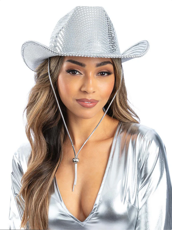 Disco Ball Cowboy Hat Ladies Hen Night Sequin Cowgirl Hat Fancy Dress Accessory