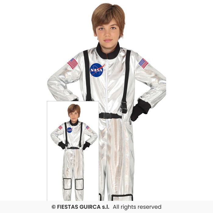 Silver Spaceman Kids Astronaut Costume Occupations Fancy Dress Outfit Boys Girls Age 3-12