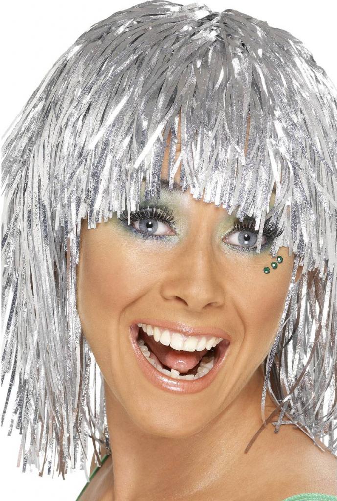 Silver Tinsel Wig Adults Novelty Fancy Dress Costume Accessory