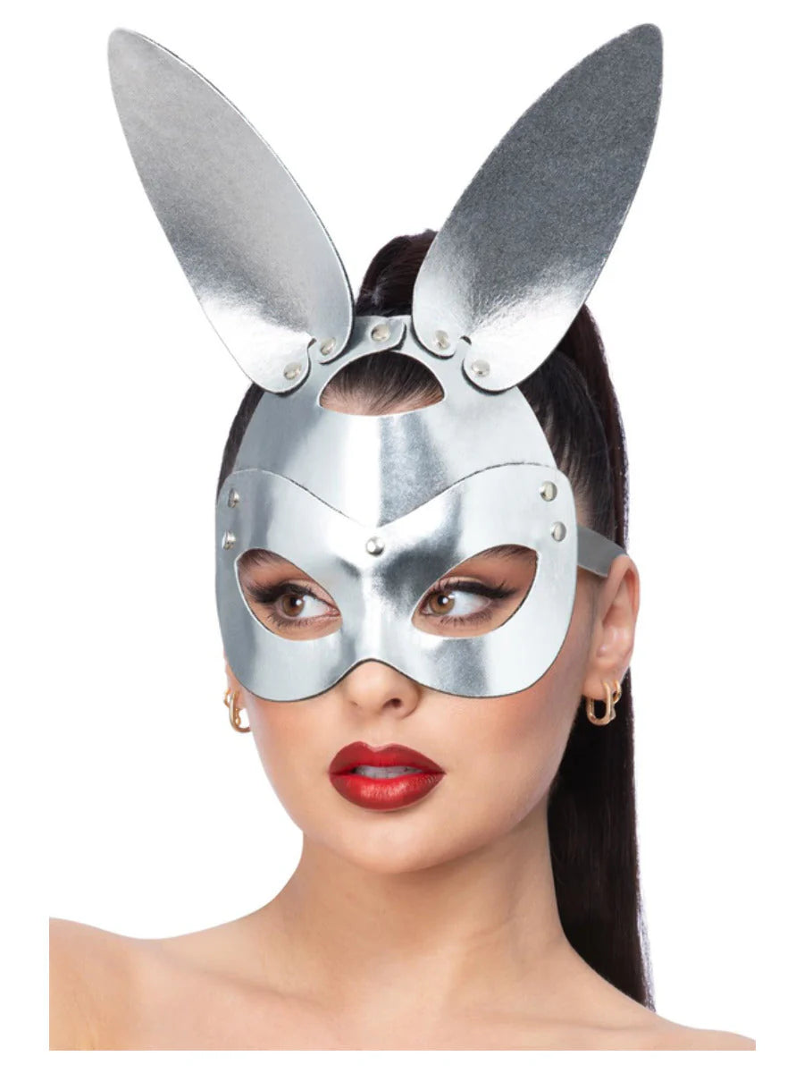 Mock Leather Bunny Rabbit Mask Halloween Festival Disco Ladies Studded Mask