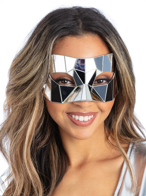 Gold Or SIlver Mirrored Masquerade Eyemask AI Halloween Adults Fancy Dress