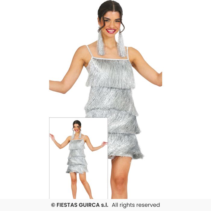 1920s Flapper Costume Ladies Silver Charleston Fancy Dress Oufit UK 8-16