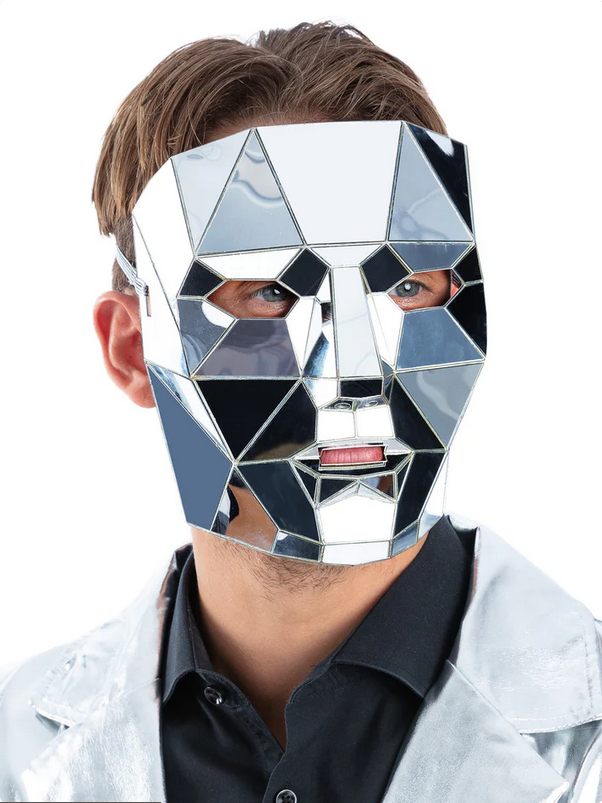 Mirrored AI Robot Mask Metallic Adults Fancy Dress Mask Mens Ladies Halloween