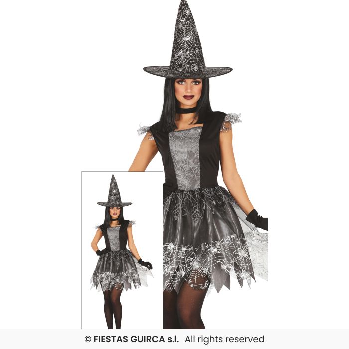 Silver Witch Costume Ladies Halloween Witches Fancy Dress Outfit UK 8-16