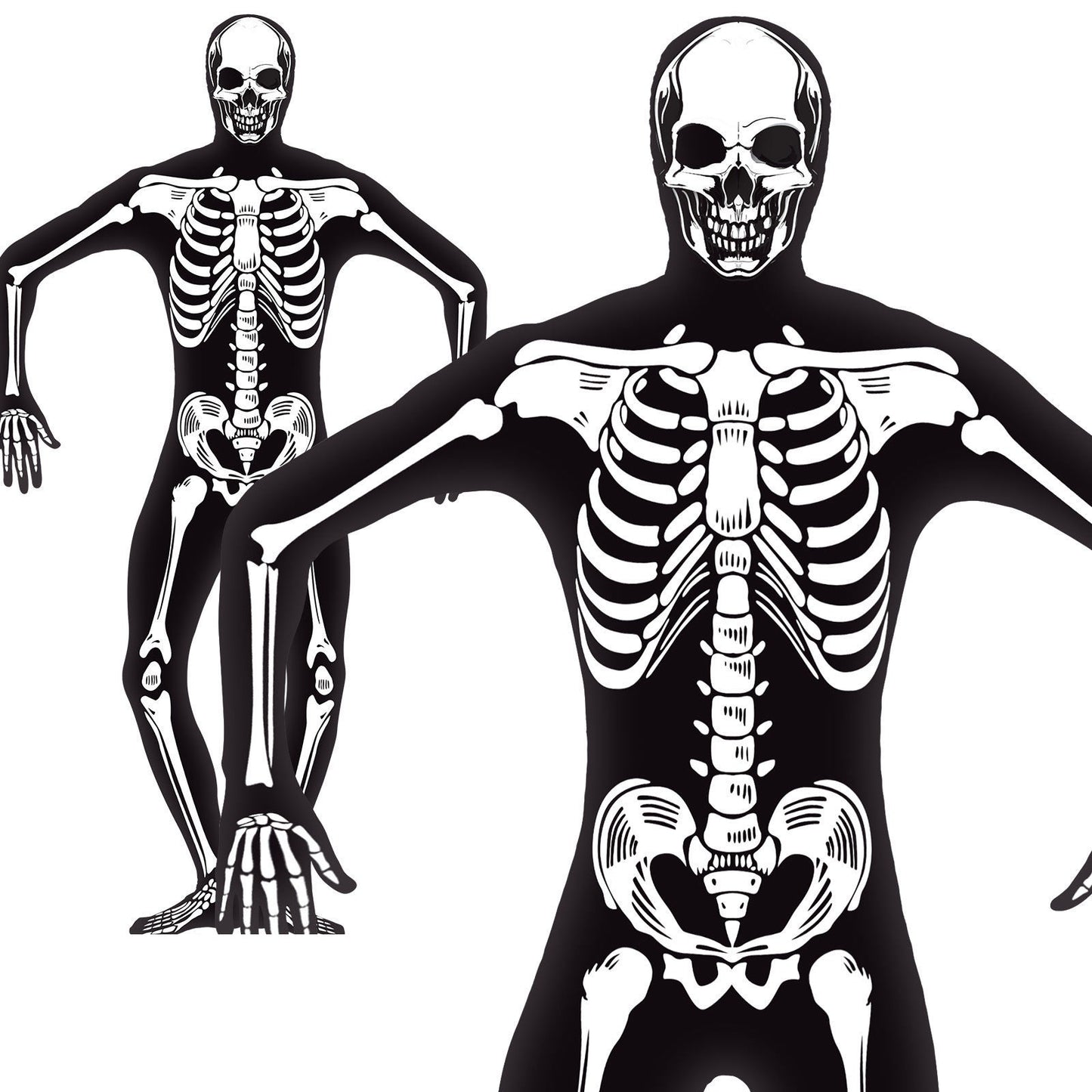 Skeleton Costume Glow in the Dark Second Skin Halloween Mens Fancy Dress New