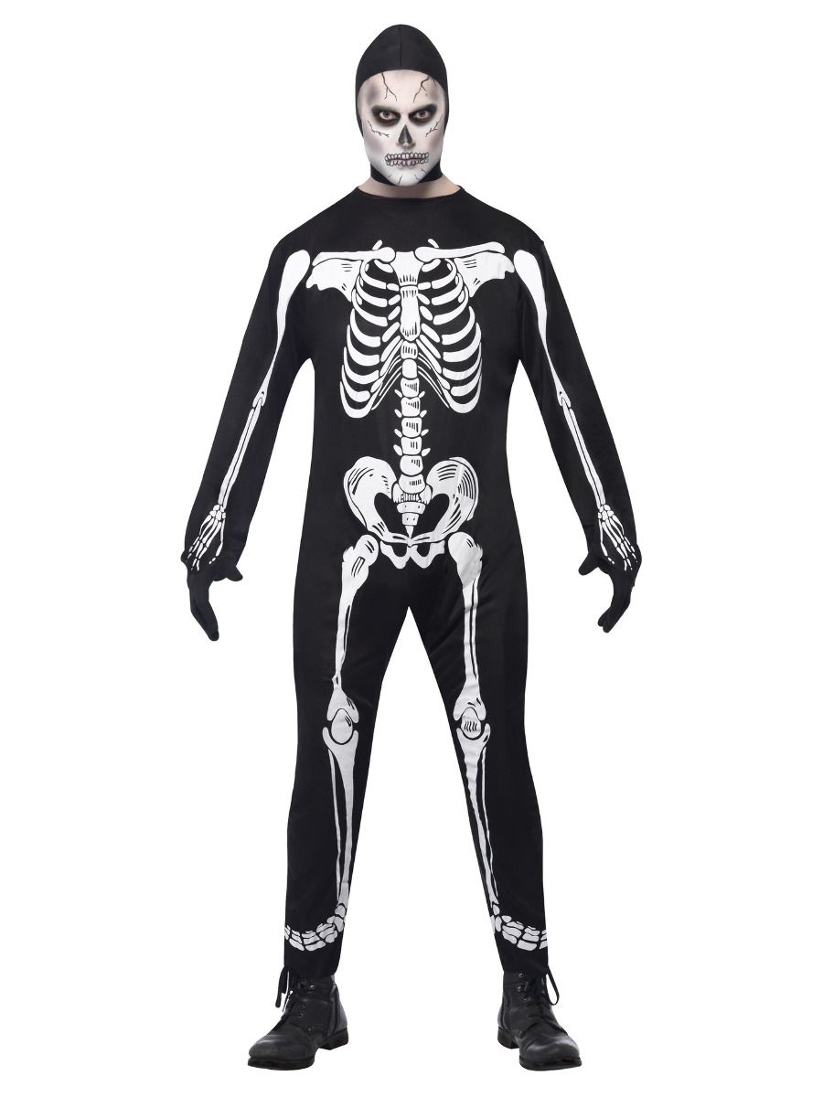 Adult Mens Skeleton Costume Jumpsuit Scary Smiffys Halloween Fancy Dress New