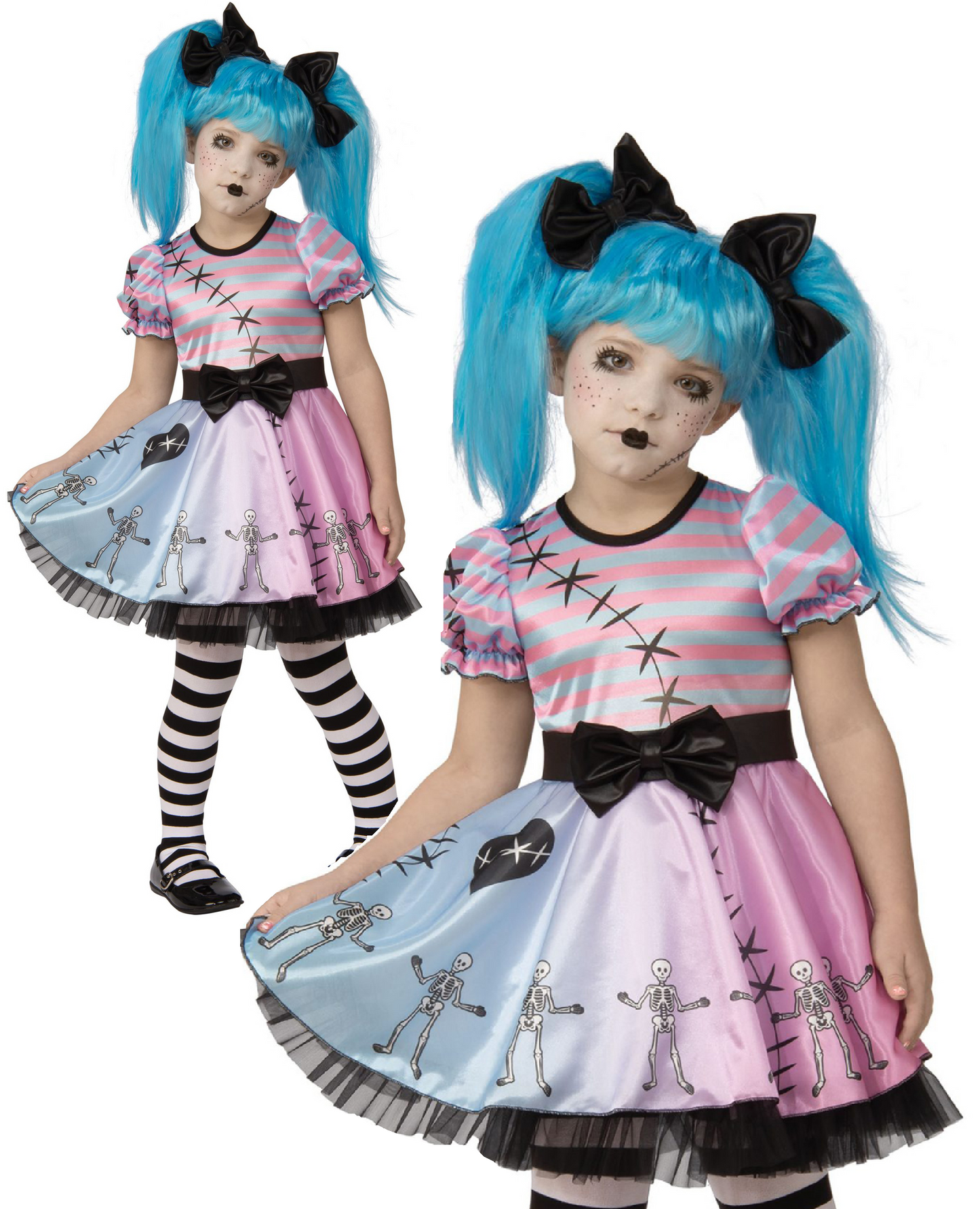 Little Skeleton Girl Cute Skelly Kids Halloween Fancy Dress Costume
