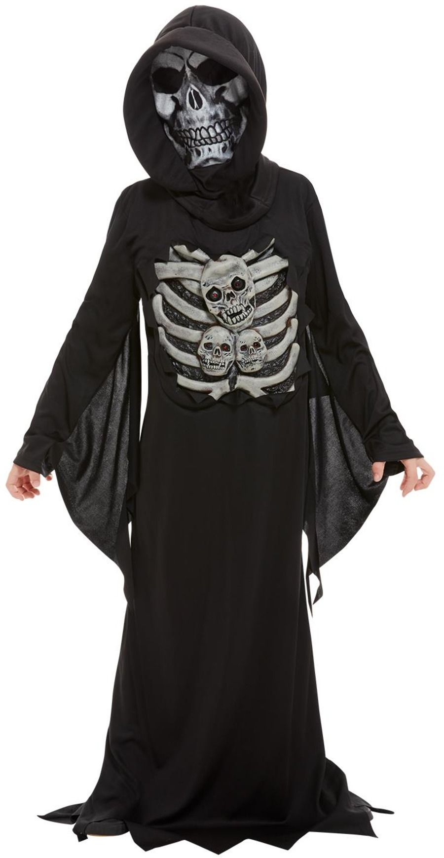 Hooded Robe Boys Halloween Skeleton Grim Reaper Fancy Dress Outfit New