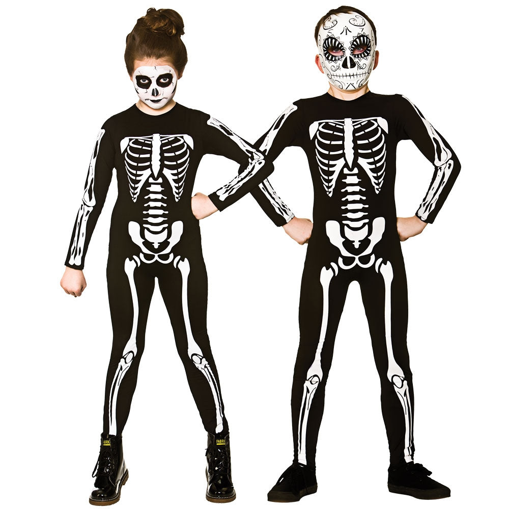 Skeleton Jumpsuit Girls Boys Halloween Skeletons Fancy Dress Costume 5-13 Years