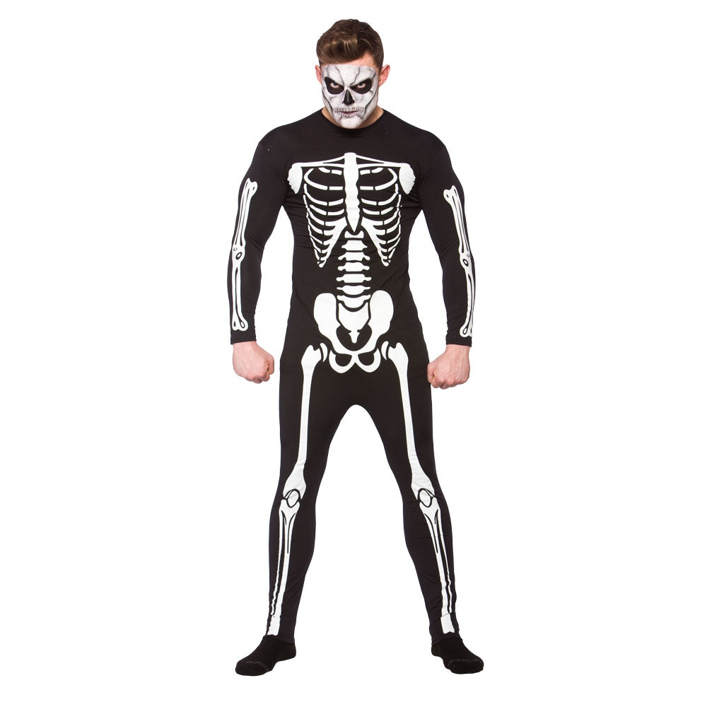Skeleton Bodysuit Mens Ladies Jumpsuit Halloween Fancy Dress XS-XL