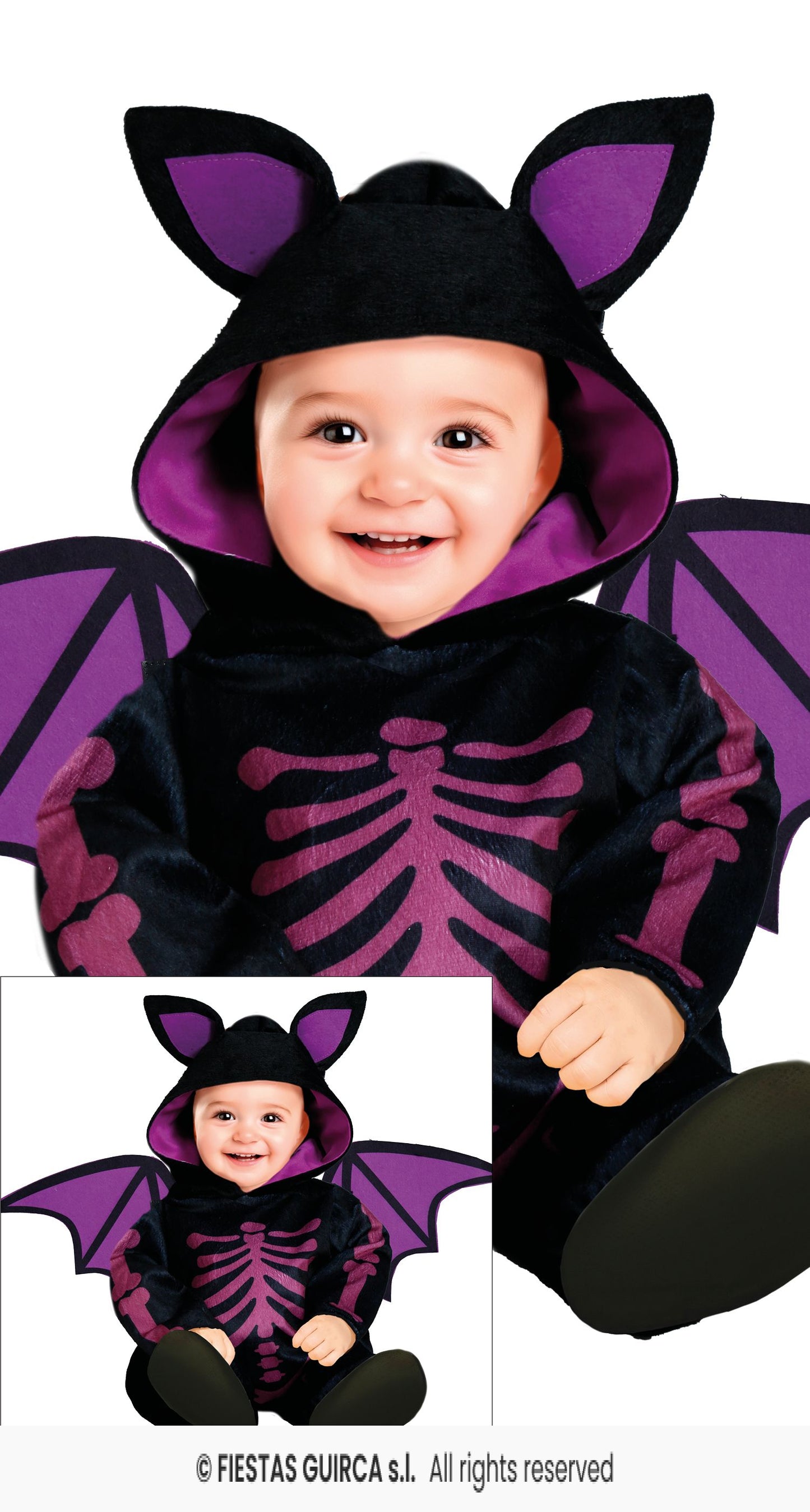 Purple Skeleton Bat Costume Toddlers Outfit Halloween Fancy Dress Boys Girls Age 1-2
