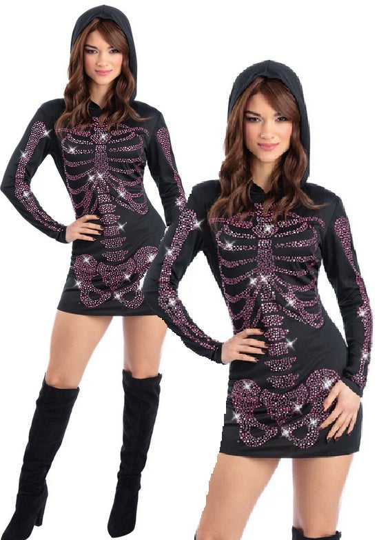 Fever Rhinestone Skeleton Costume Ladies Halloween Fancy Dress UK 8-18