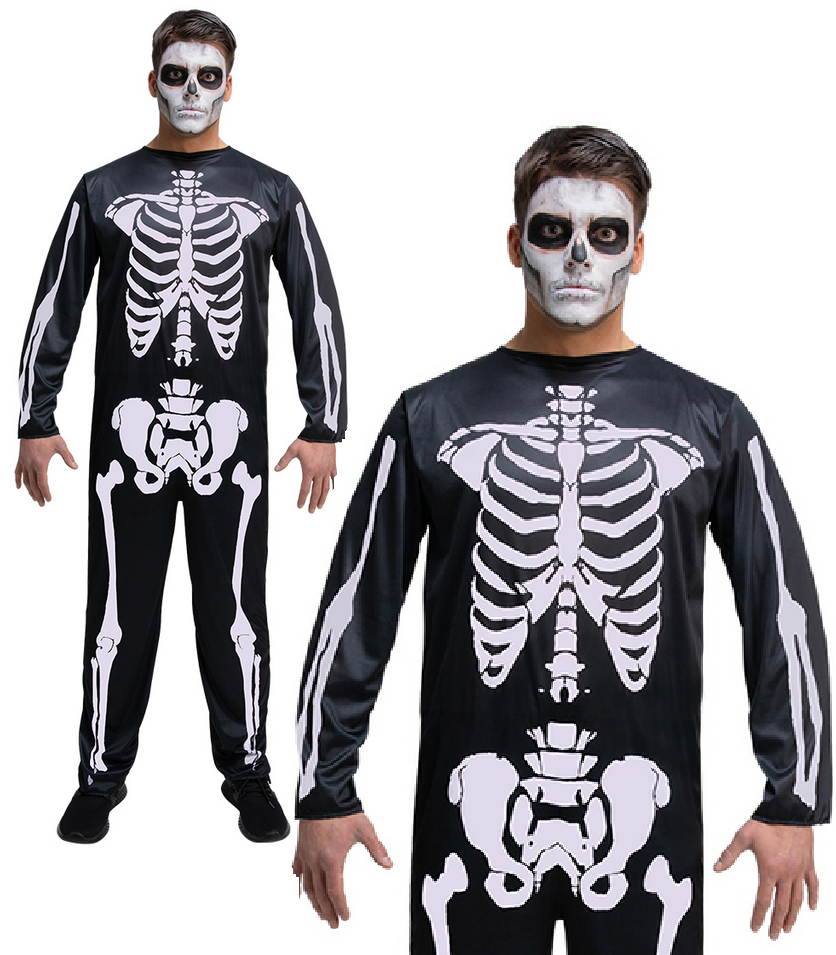 Skeleton Jumpsuit Halloween Costume Skeletons Fancy Dress Outfit Mens Ladies