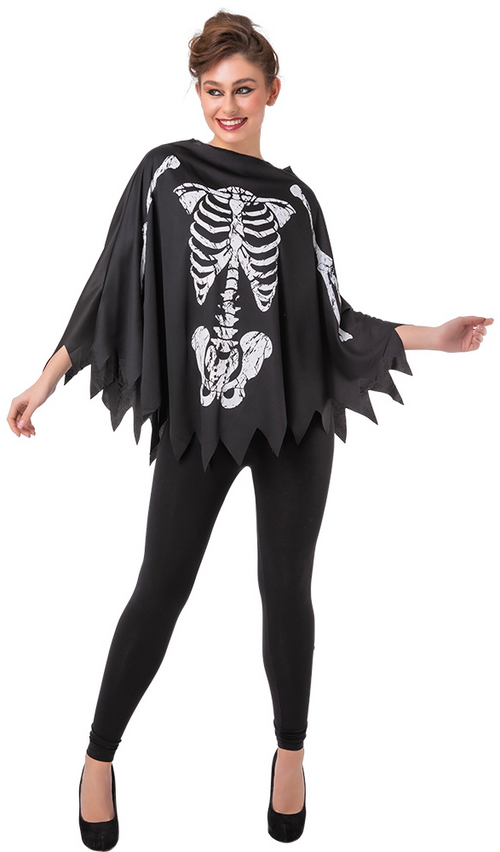 Halloween Poncho Skeleton Spider Fancy Dress Ladies Accessory Adults
