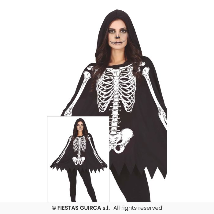 Skeleton Poncho Ladies Poncho Fancy Dress One Size
