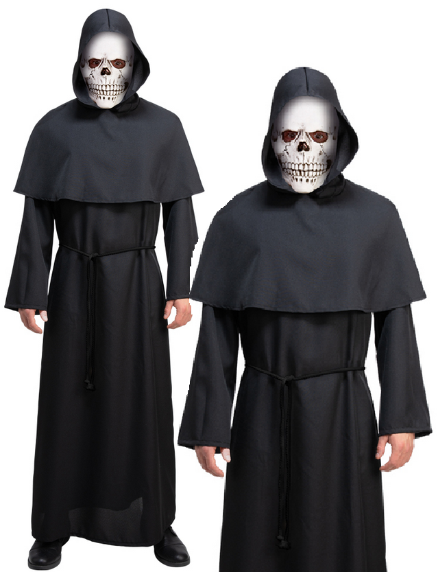 Skeleton Reaper Costume Mens Halloween Grim Reaper Fancy Dress Outfit Adults