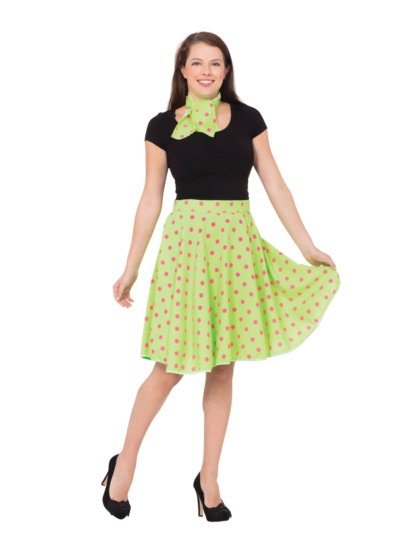 Ladies 50s Rock & Roll Skirt + Scarf Polka Dot Skirt Fancy Dress Accessory Adults