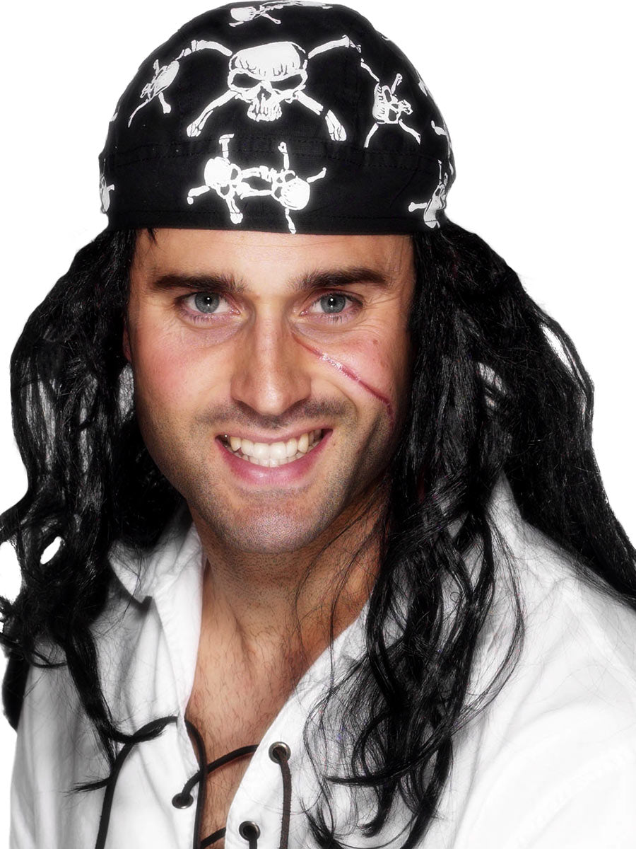 Pirate Bandana Skull & Crossbones Mens Head Scarf Fancy Dress Pirates Prop