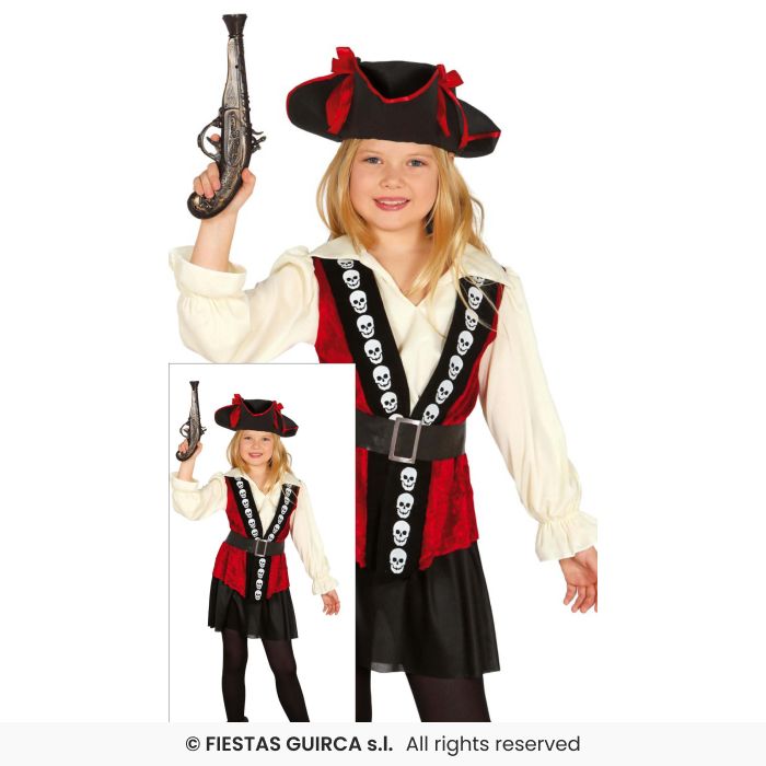 Skull Pirate Girl Deluxe Pirates Fancy Dress Costume + Hat Book Day Kids Outfit Age 3-13