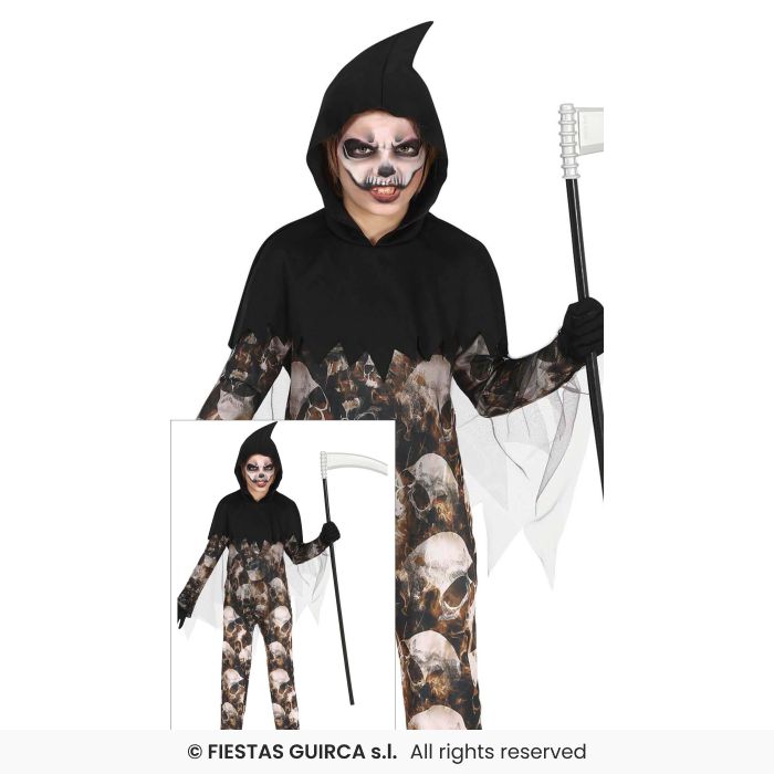 Grim Reaper Kids Halloween Skulls Reaper Outfit Fancy Dress Costume Age 3-12