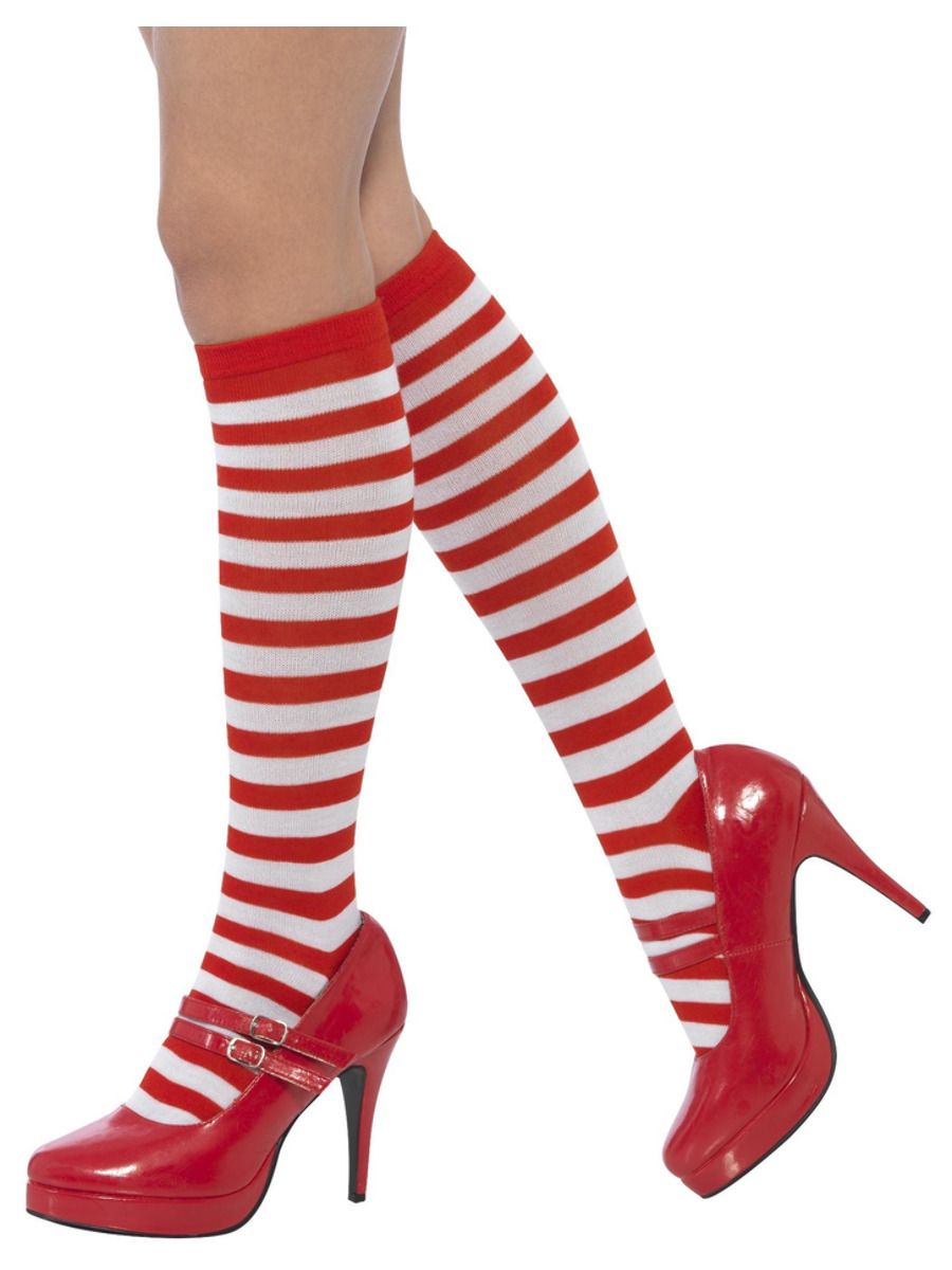 Striped Socks Christmas Festive Season Red & White Fancy Dress Accessory