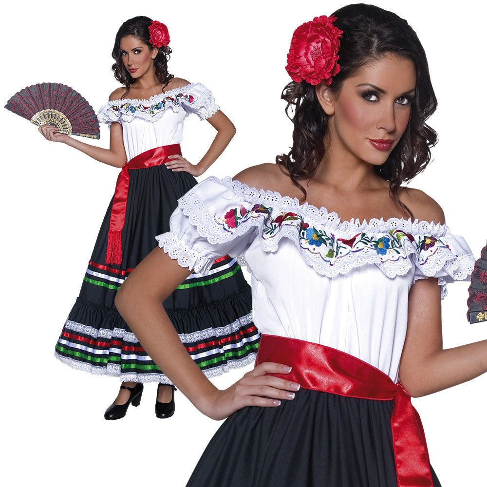 Senorita Costume Mexican Spanish Lady Wild West Ladies Fancy Dress UK 8-18