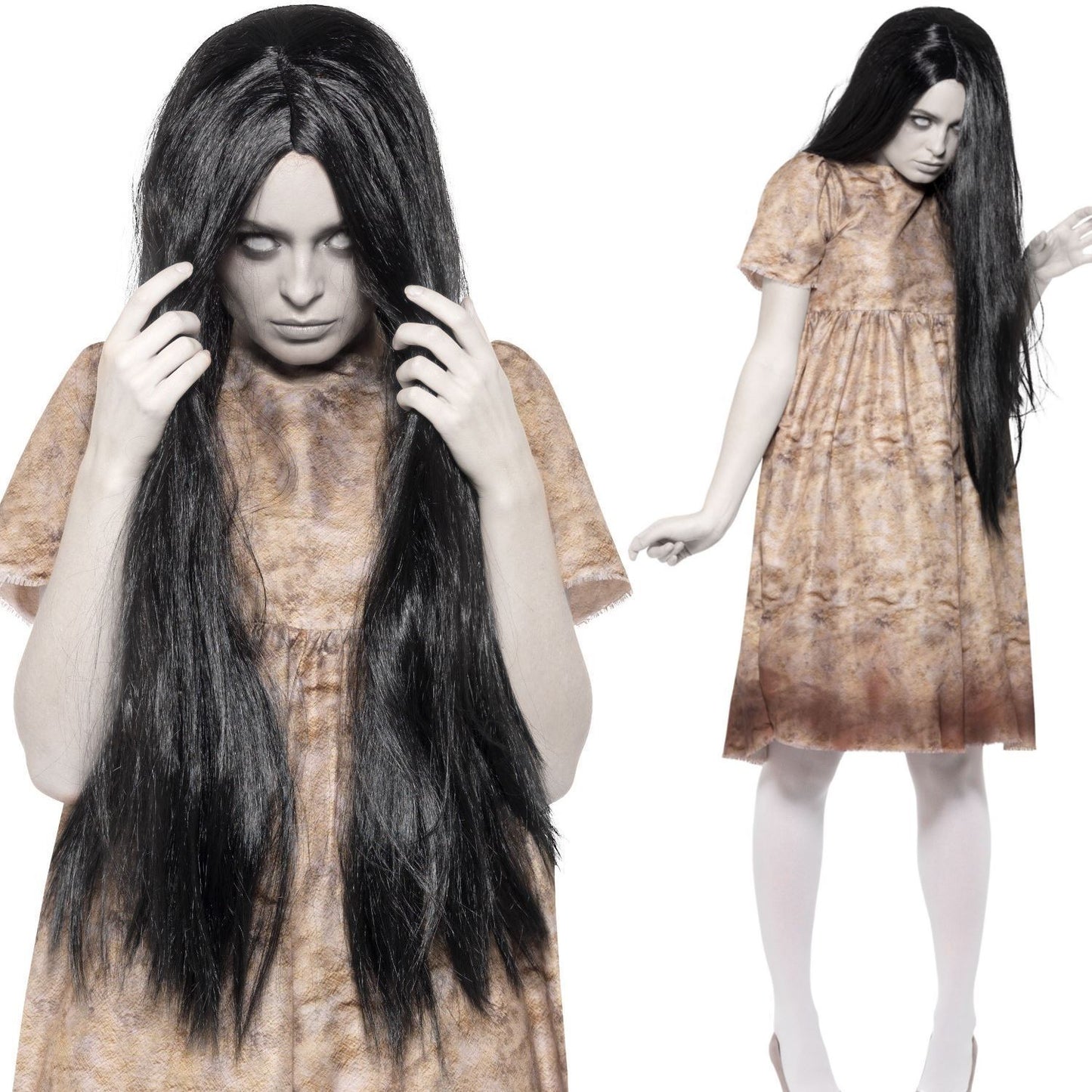 Evil Spirit Costume Girls Exorsist Halloween Fancy Dress Ring Outfit + Wig New