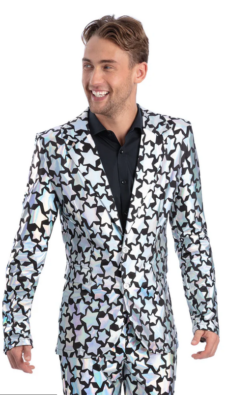 Star Gazer Jacket Holographic Iridescent 70s Retro Disco Mens Fancy Dress