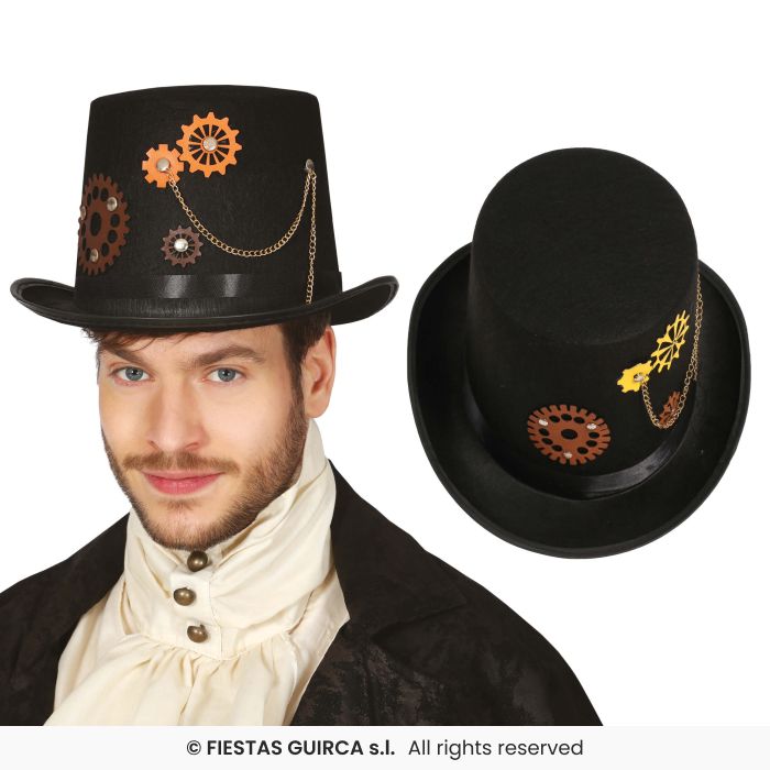 Steampunk Hat With Glasses Mens Black Fancy Dress Accessory