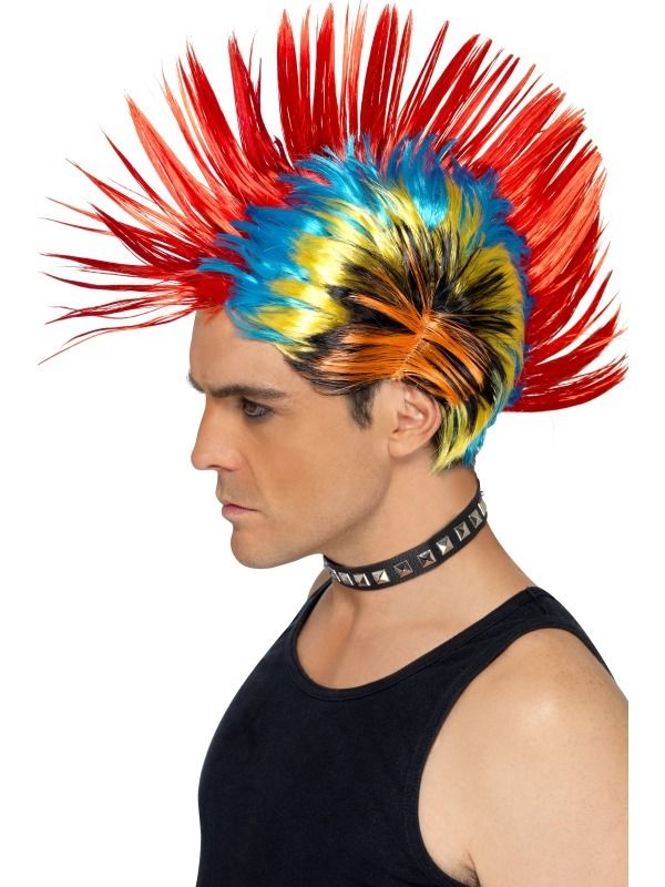 Adults Peter Wright Wig Darts Multi Mowhawk 80s Punk Fancy Dress 1980s New