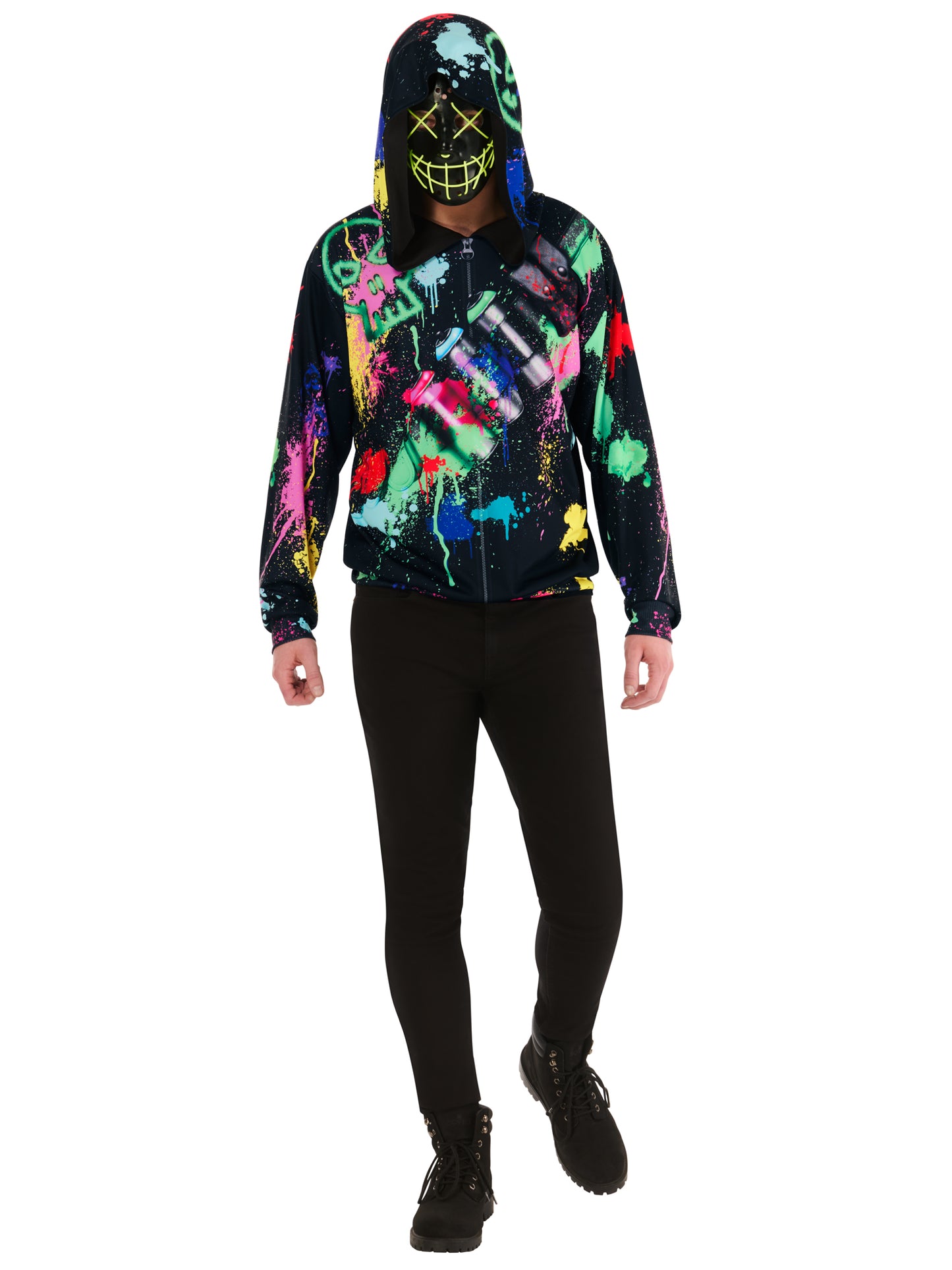 Sinister Street Artist Graffiti Fancy Dress Halloween Costume + LED Mask Mens