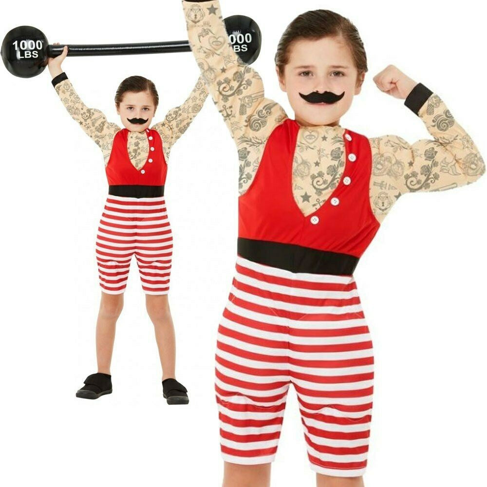 Deluxe Strong Boy Costume Power Lifting Boys Fancy Dress Outfit Age 4-12
