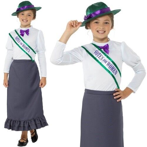 Victorian Suffragette Fancy Dress Costume Girls Emily Book Day Outfit