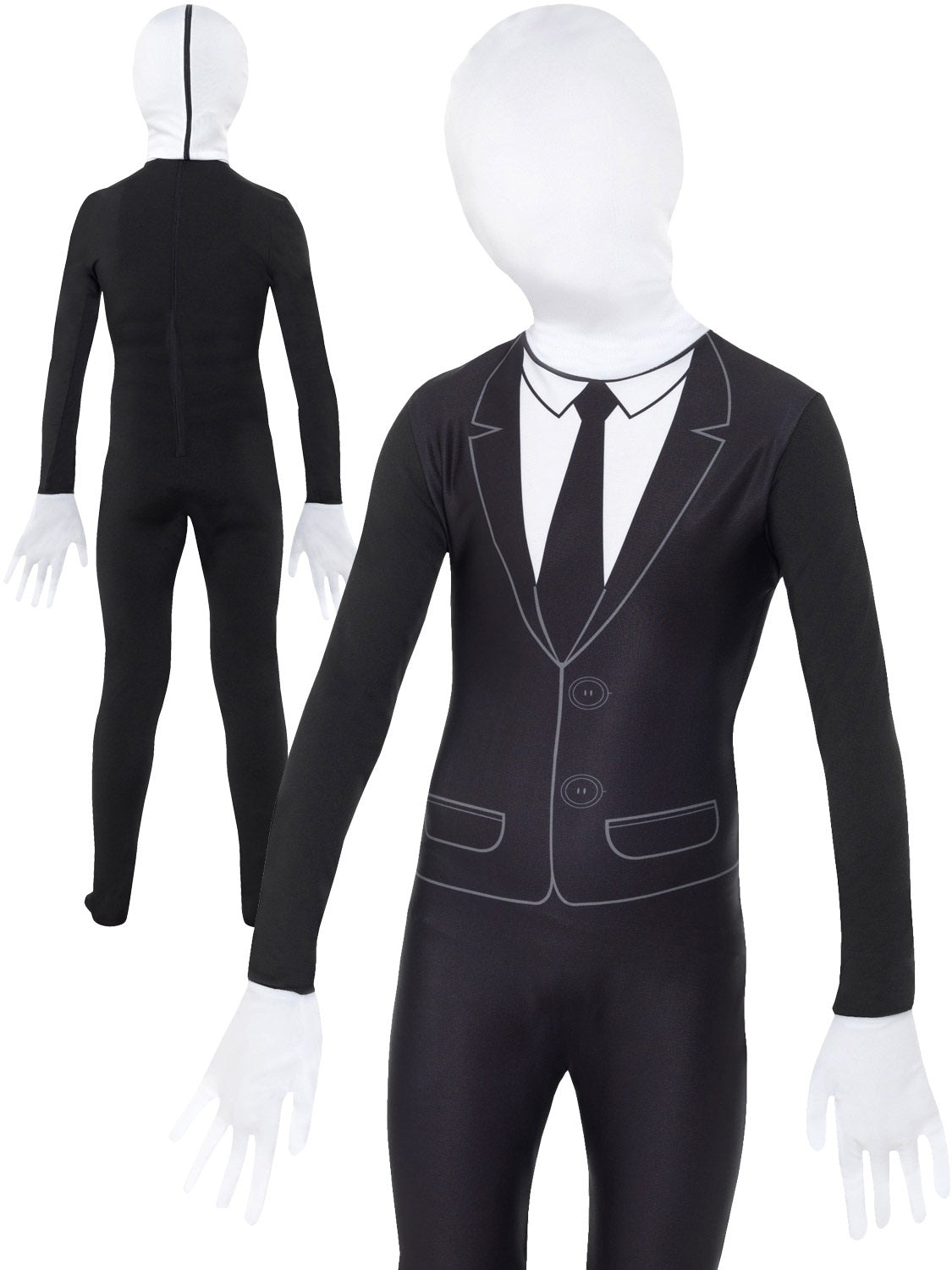 Boys Slenderman Costume Childs Second Skin Suit Fancy Dress Halloween S-L