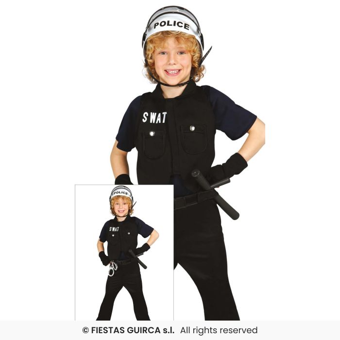 Swat Police Officer Fancy Dress Costume Cop Policeman Occupations Outfit Kids Age 3-12