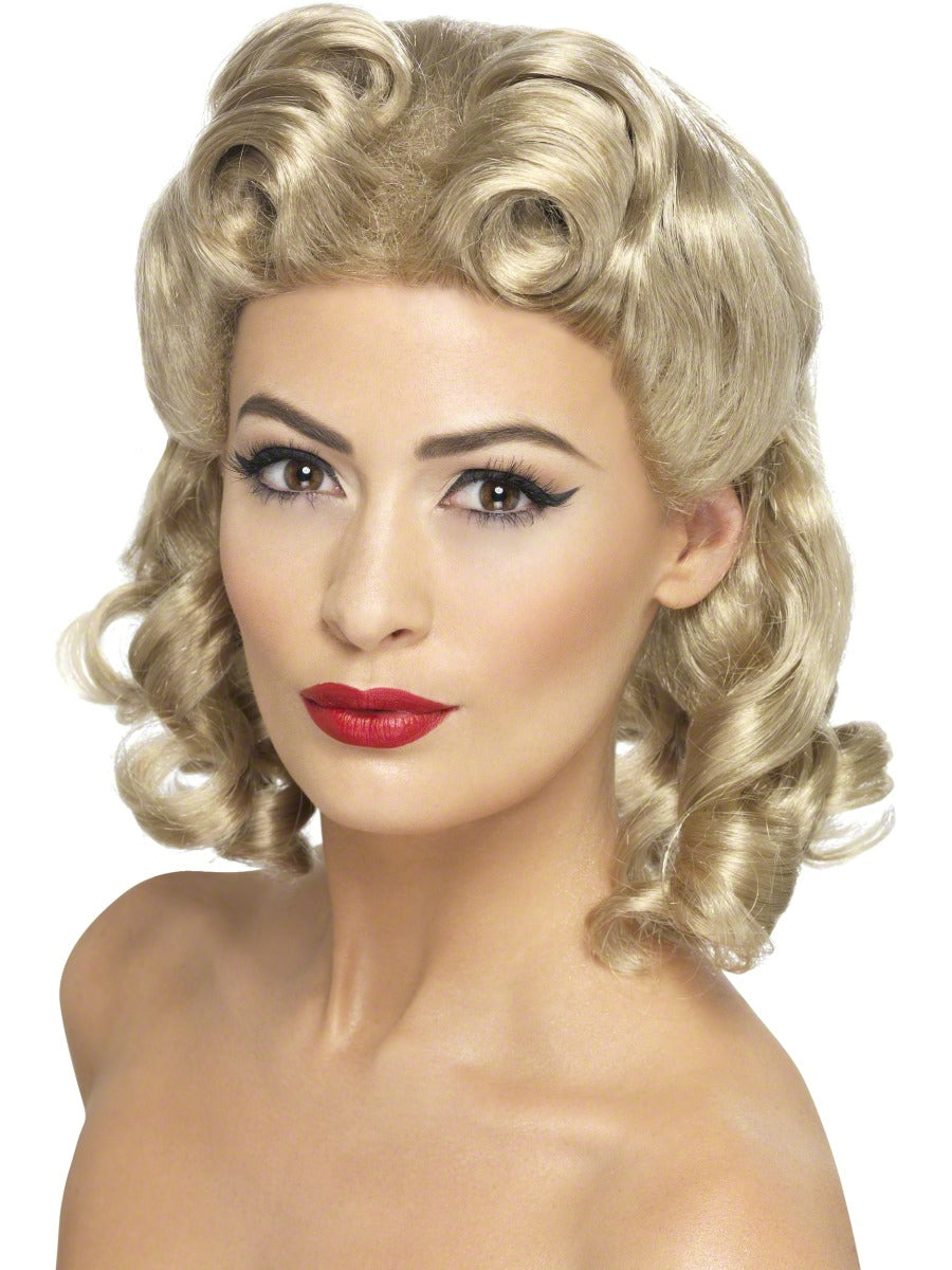 40s Blonde Sweetheart Wig Curls Ladies Retro Vintage Pin Up Fancy Dress