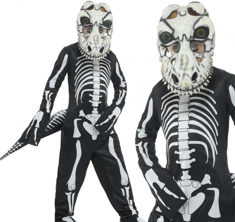 Child Deluxe T-Rex Skeleton Costume Halloween Dinosaur Boys Fancy Dress Age 4-12