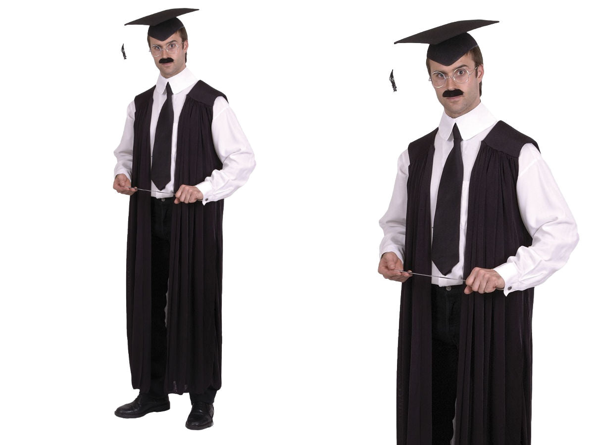 School Teachers Gown Black Headmaster Graduate Uniform Fancy Dress Outfit
