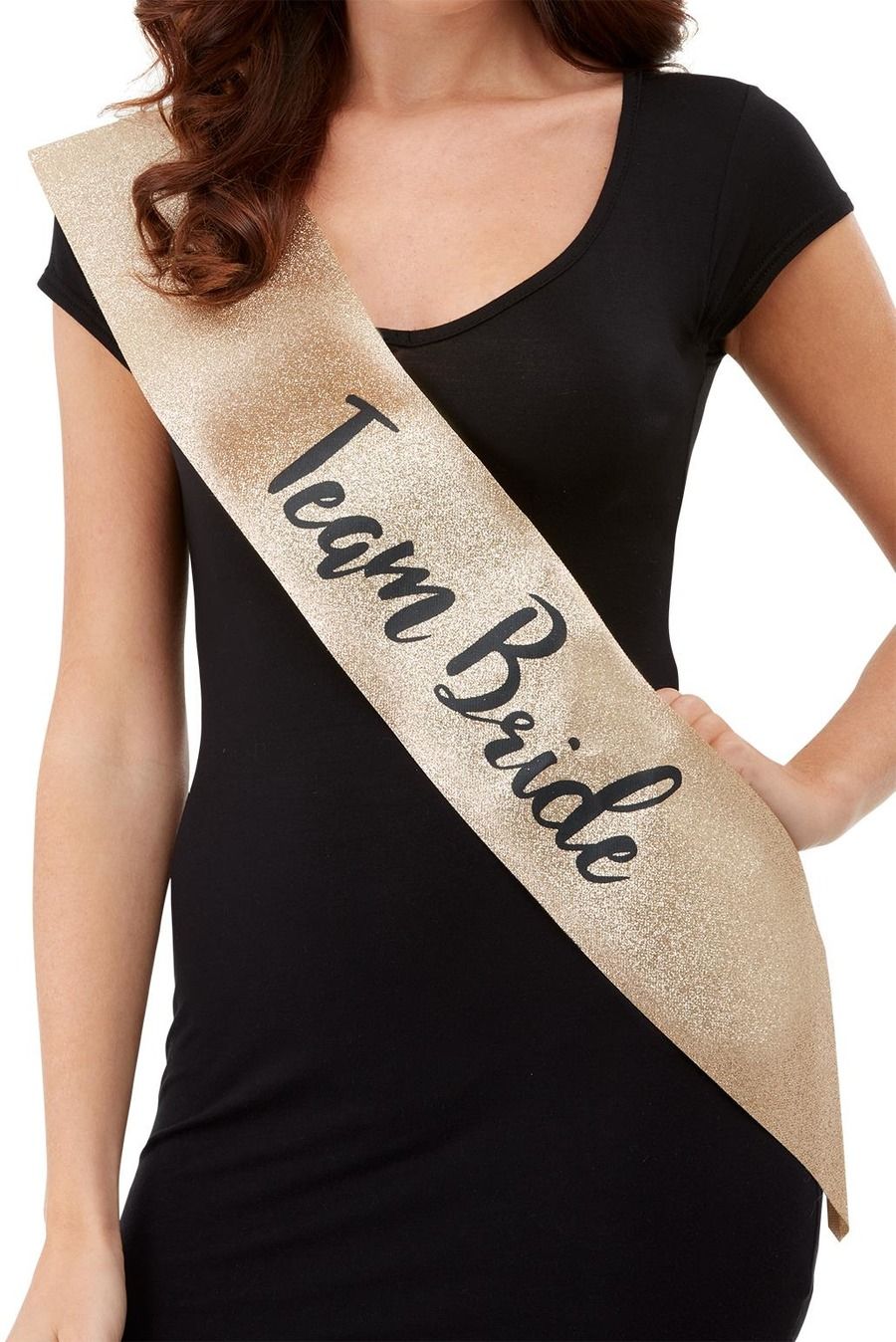 Deluxe Glitter Team Bride Sash Rose Gold & Black Hen Night Party Prop Sash