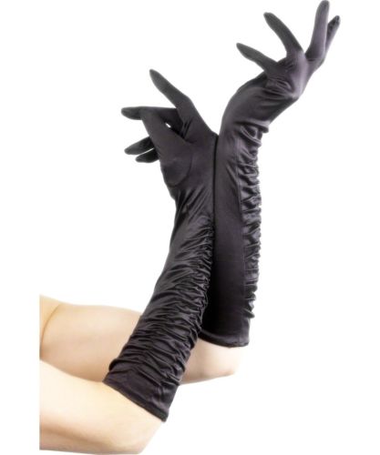 Tempress Gloves Ladies Black Silk Elbow Length Fancy Dress Gloves Opera Satin