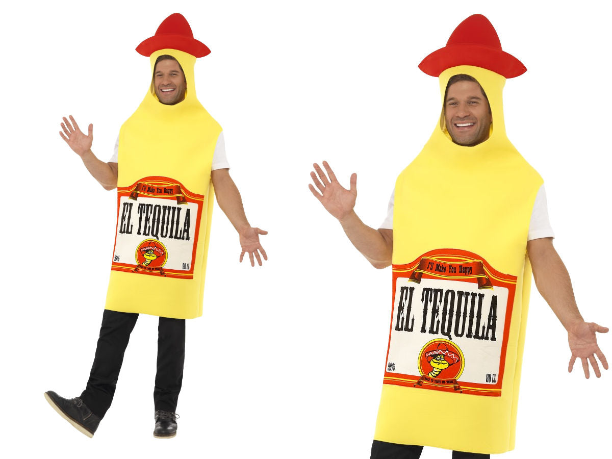 Comedy Tequila Bottle Costume Mexican Drink Mens Womens Ladies Fancy Dress New