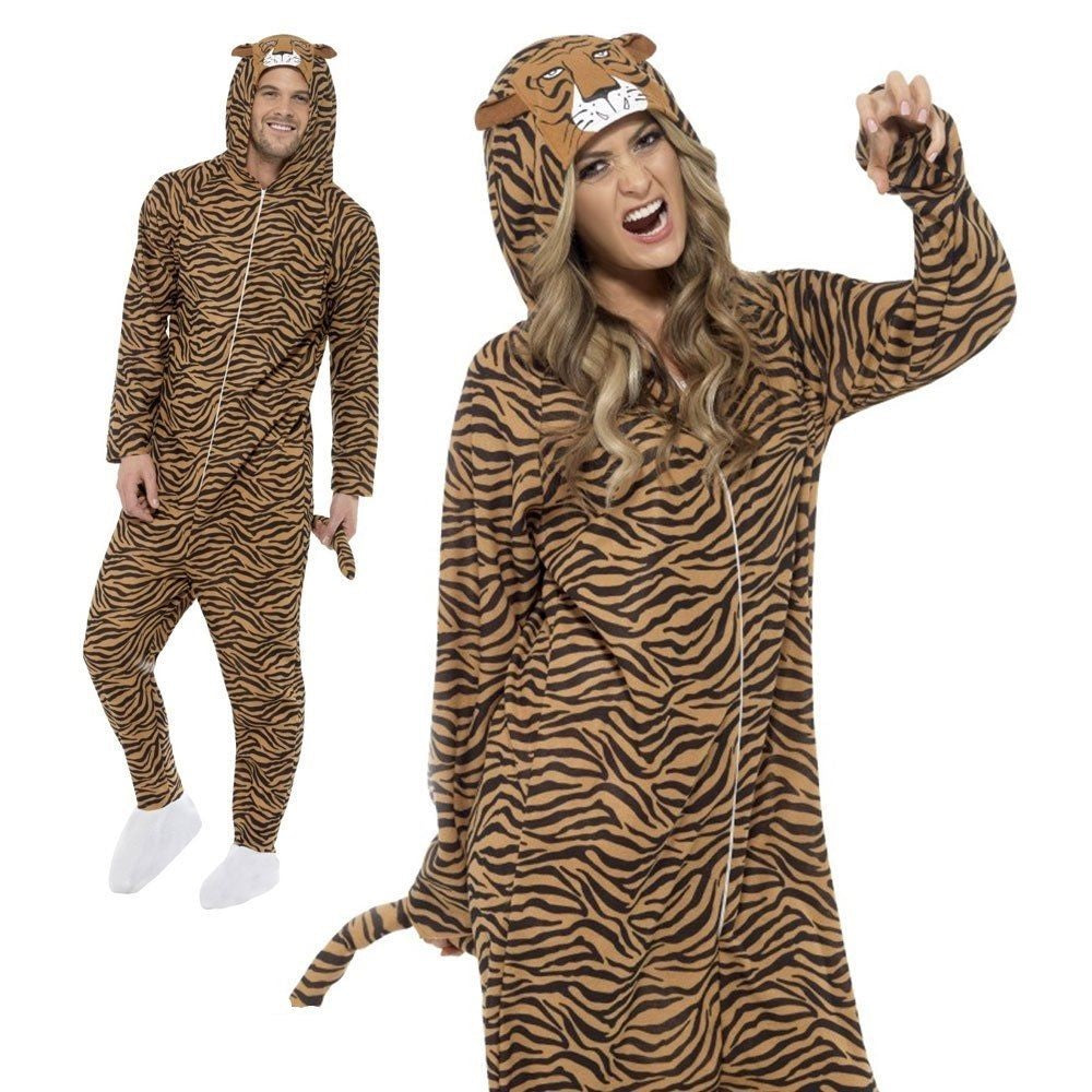 Adult Tiger Jumpsuit Costume Zoo Unisex Cat Book Week Day Fancy Dress M,L