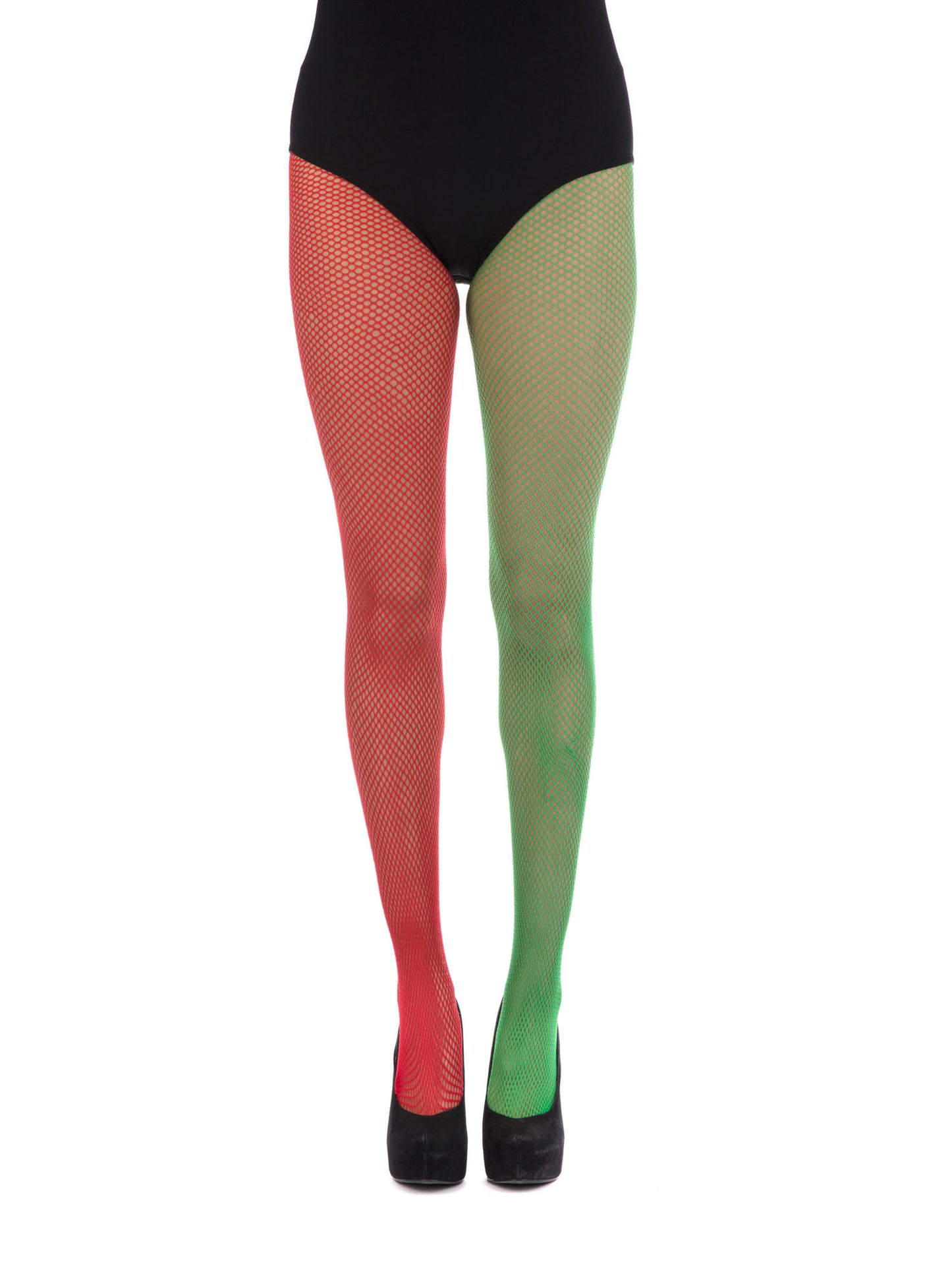 Ladies Elf Tights Christmas Red & Green Fishnets Santa Fancy Dress