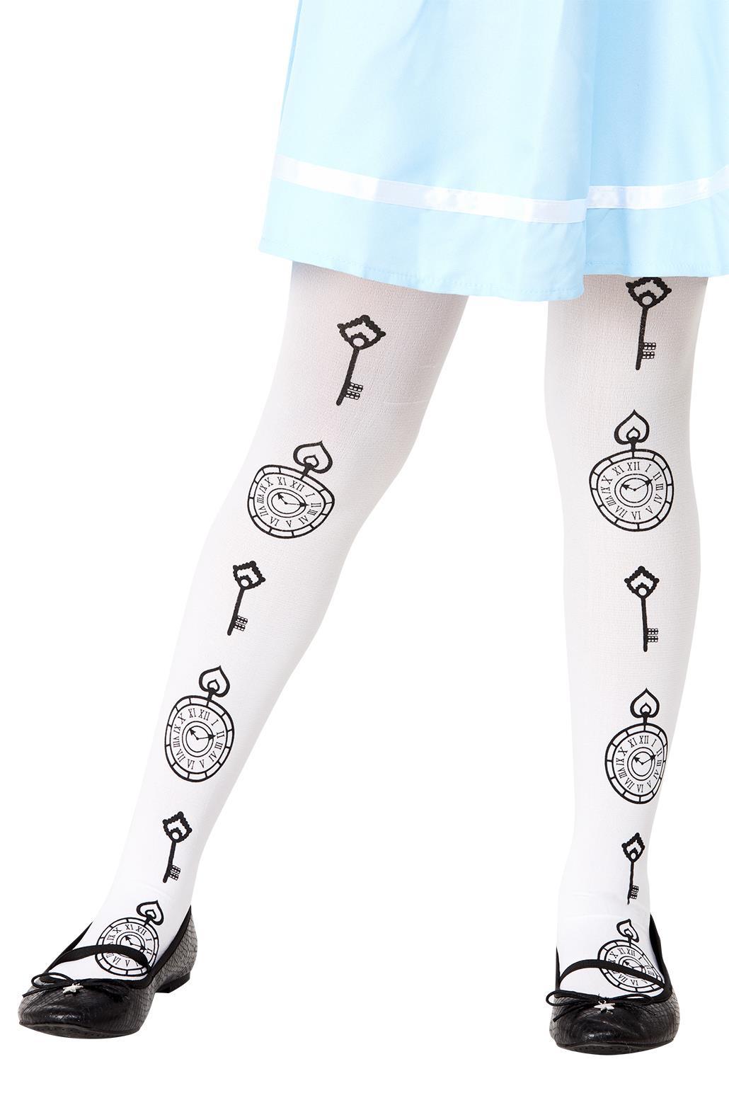 Alice In Wonderland Tights Childrens Clock Print World Book Day Fancy DRess Tights