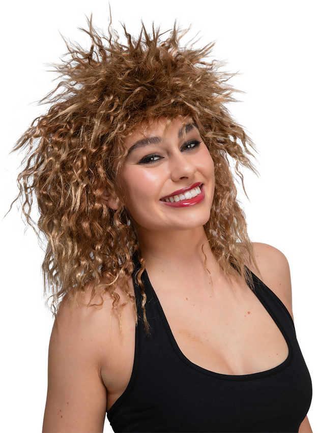 80s Tina Wig Adults Rocker Crimped Spikey Wig Ginger Fancy Dress