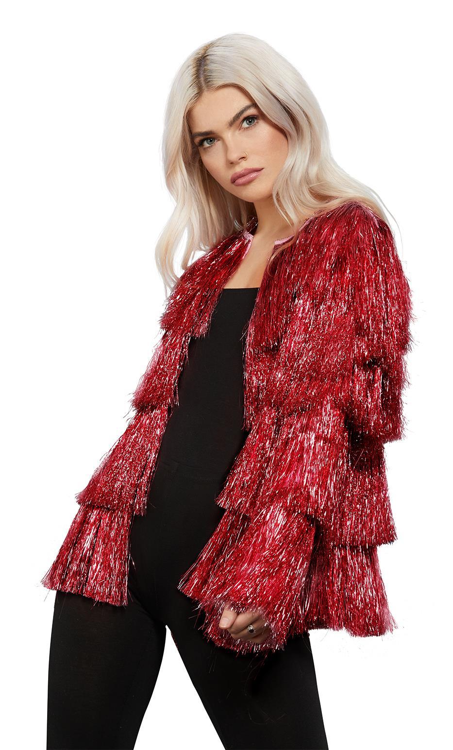 Fever Tinsel Festival Jacket Carnival Festival Ladies Fancy Dress Rave Party Disco